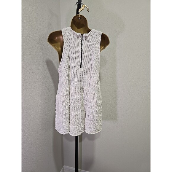 POL Minimalist Oversized Chunky Knit Sleeveless Long Tunic Sweater Women M Cream - Picture 4 of 7